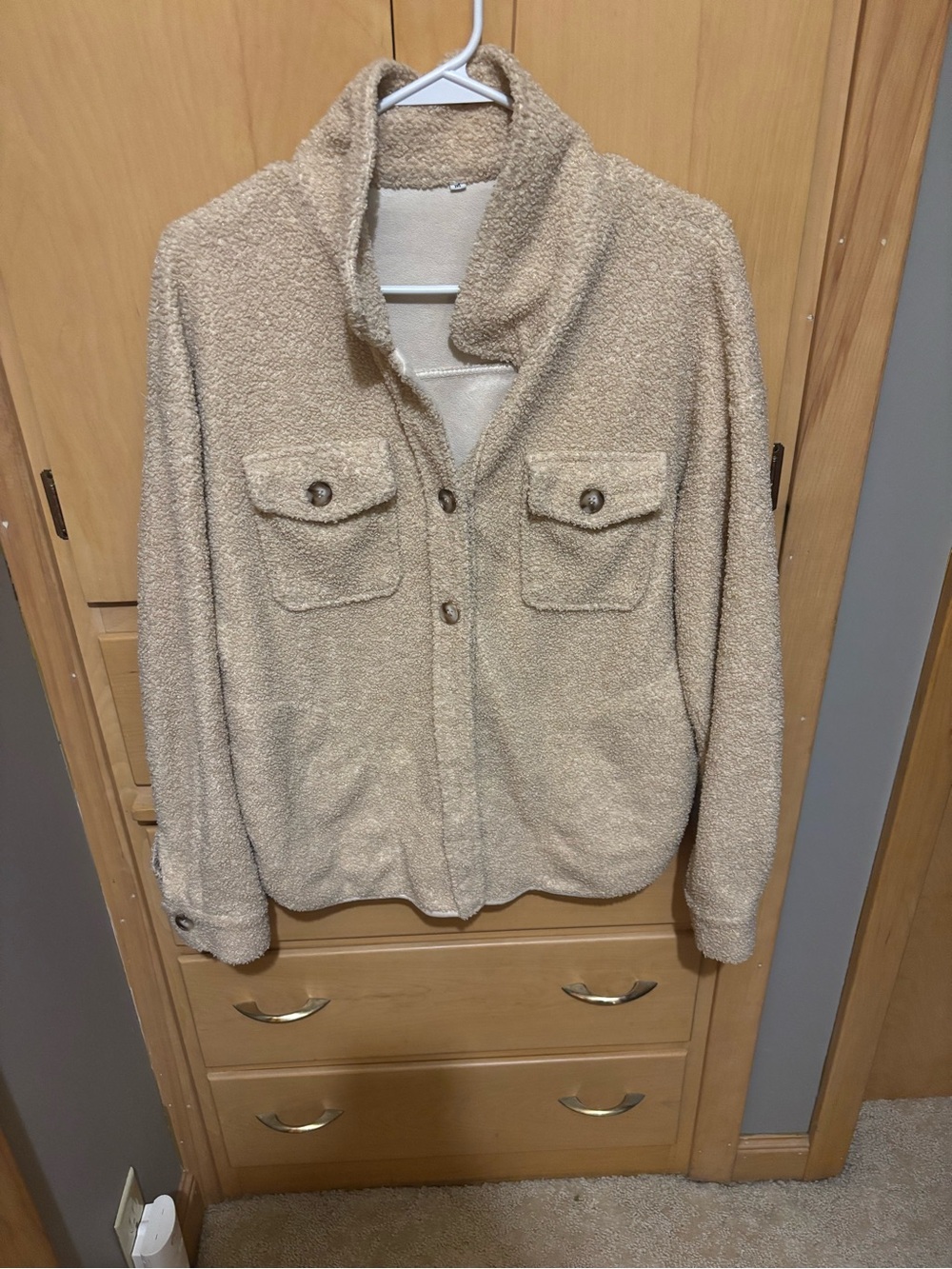 Cozy Beige Sherpa Jacket - Women's Casual Button-Up